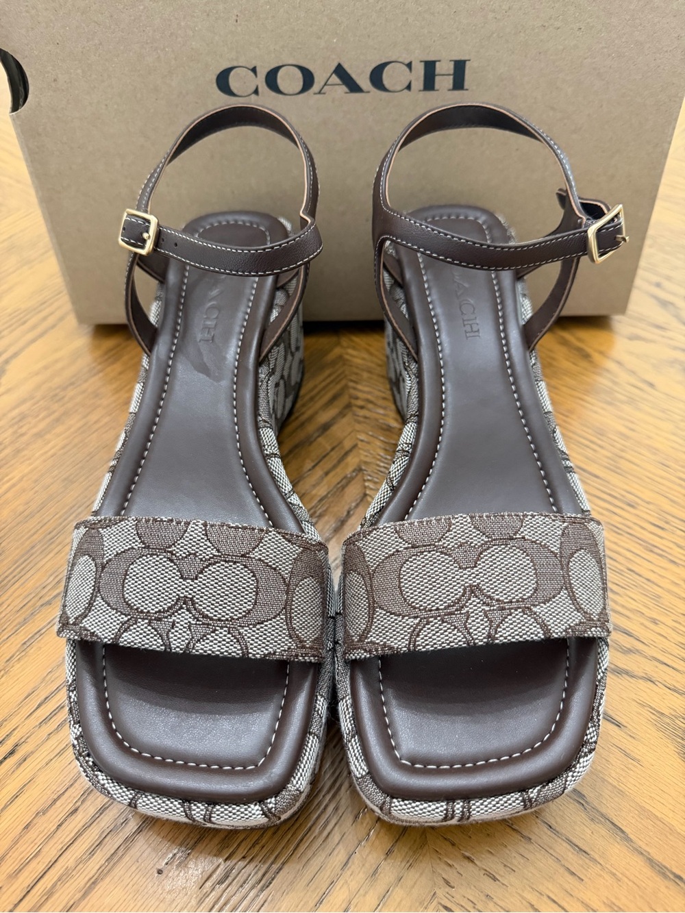 COACH Brown C Signature Platform Sandals - Picture 3 of 9
